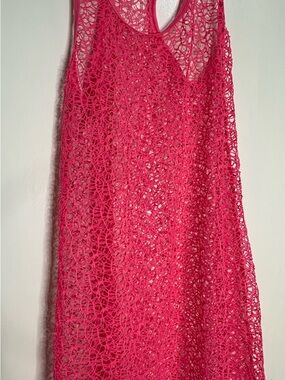 Ingear Bright Pink Crochet Tank Cover-Up